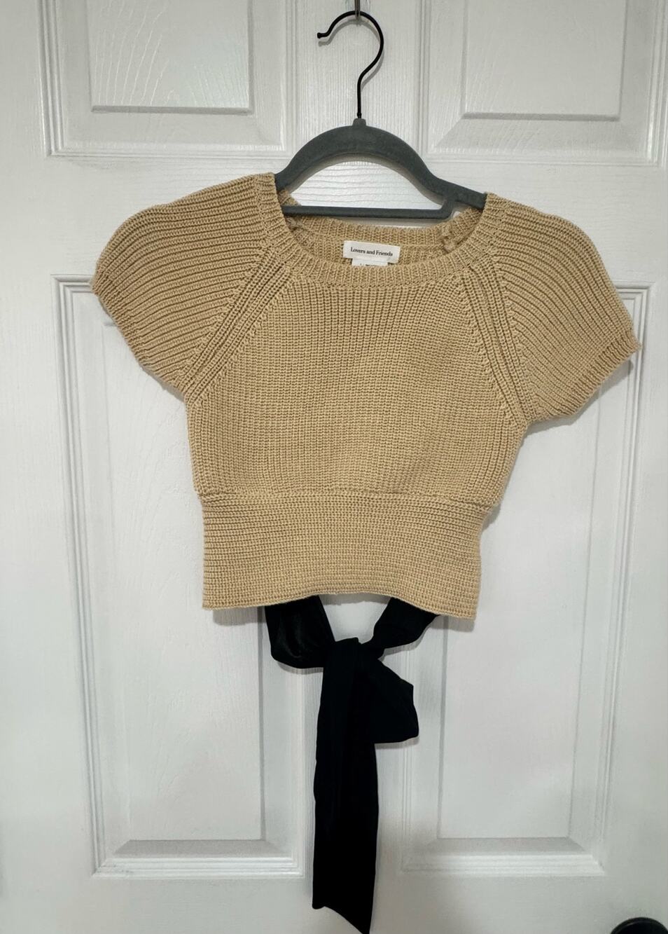 Lovers and Friends Mackenzie Cropped Top Tie Back Nude Black Small